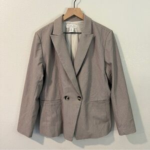 Rachel Zoe Checked‎ Stretch Knit Double Breasted Long Length Blazer Size L